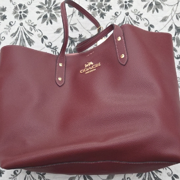 Coach Deep Red Leather Tote - Picture 1 of 5